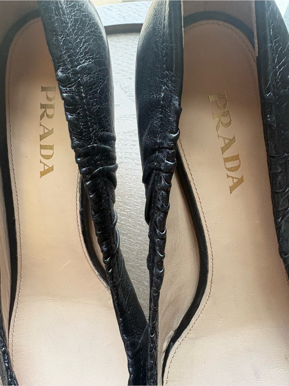 Prada Black Ruched Leather Mid-Heel Pumps - Picture 4 of 16
